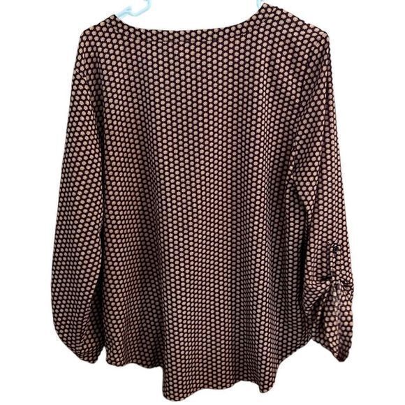 Van Heusen Blouse Top Roll Tab Sleeve Chest Pocket Pullover Floral Brown Large - Picture 2 of 5